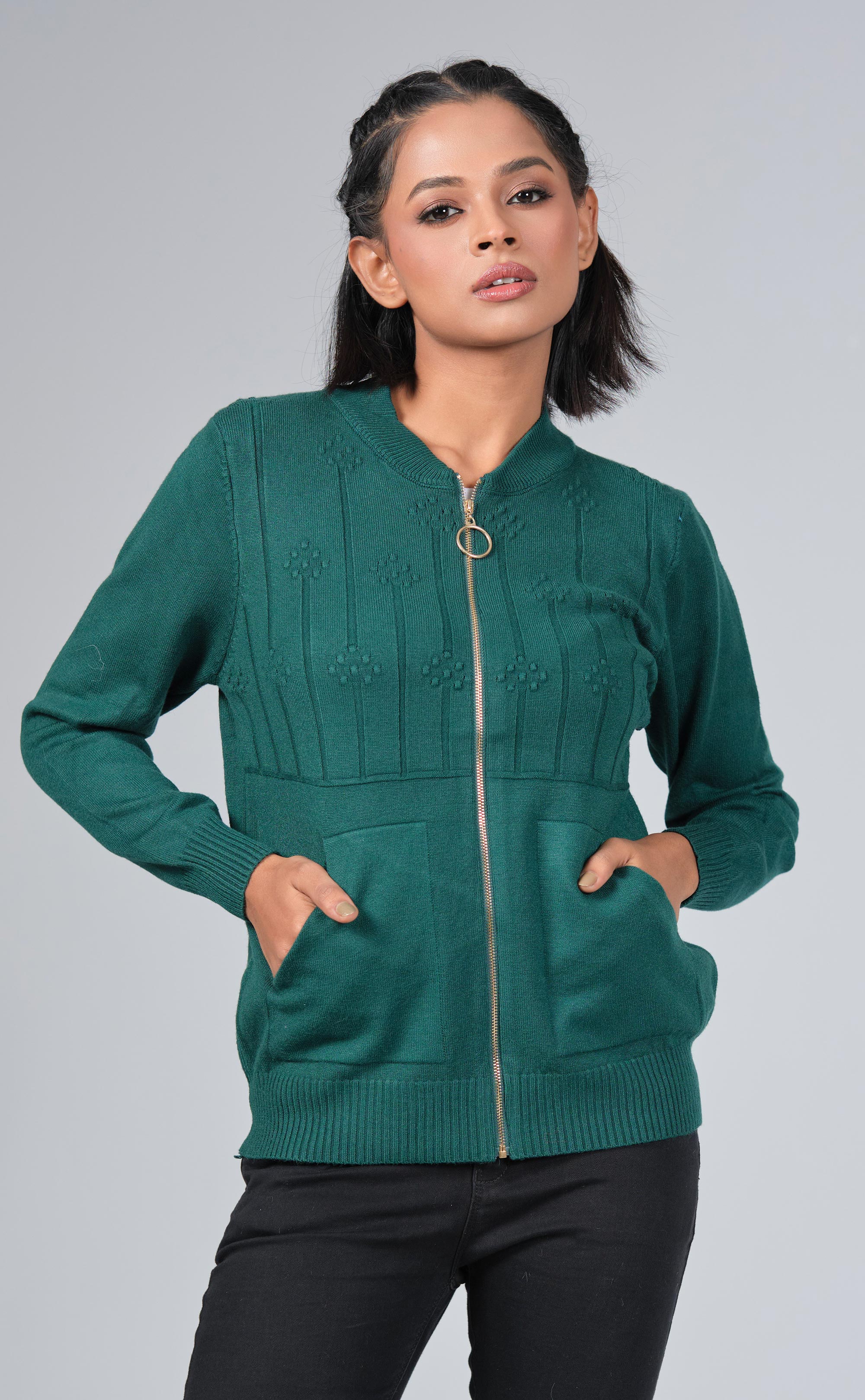 Emerald Knit Bomber Cardigan for Ladies | PURPLE