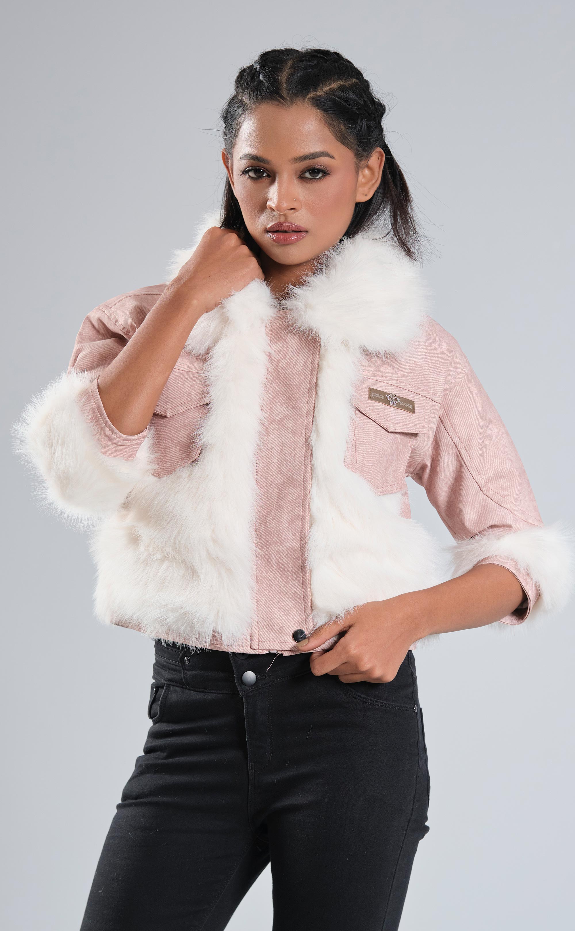 Ladies Faux Fur Cropped Winter Jacket – Premium Winter Wear by PURPLE