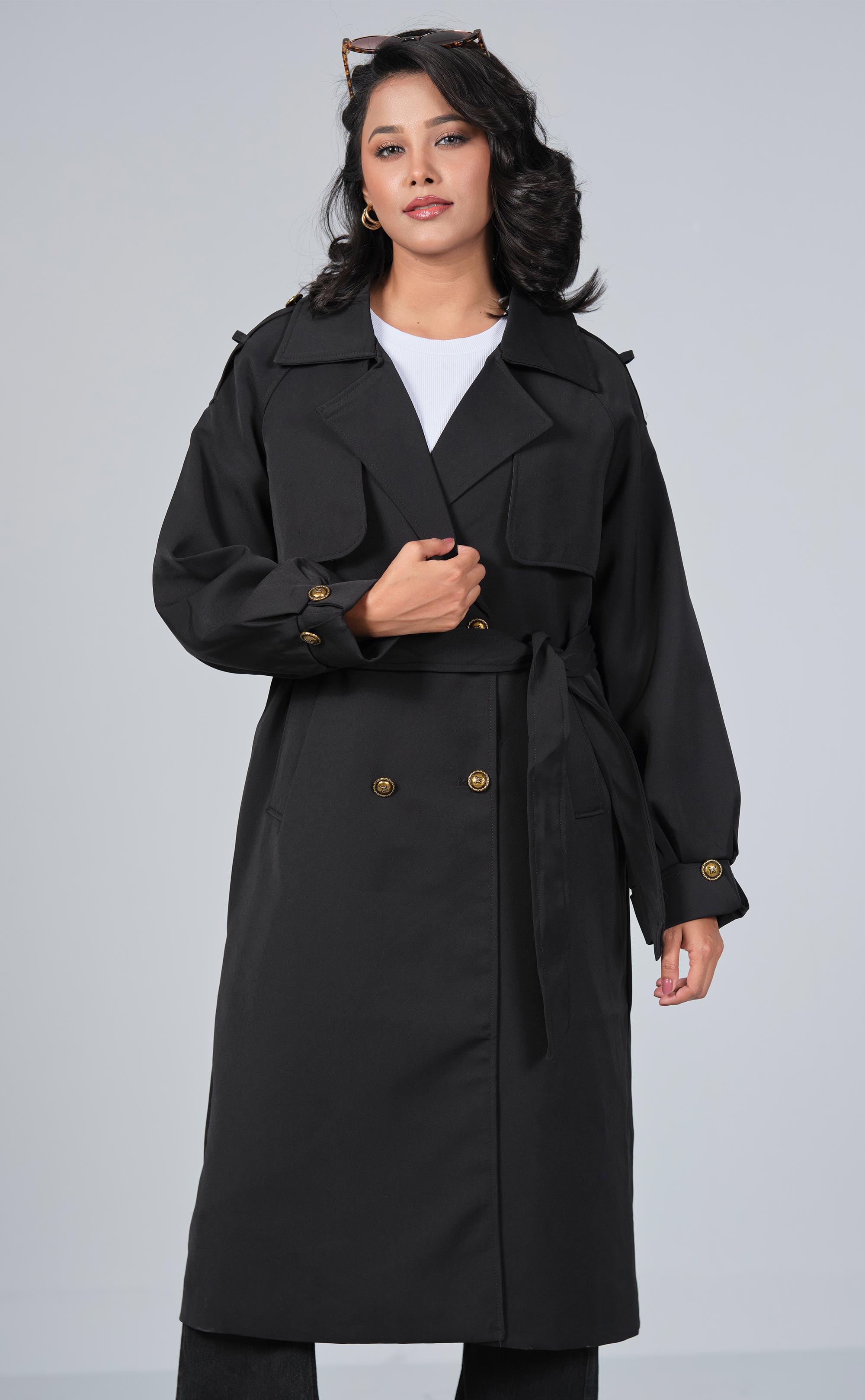 Regal Black Trench Overcoat for Ladies | PURPLE