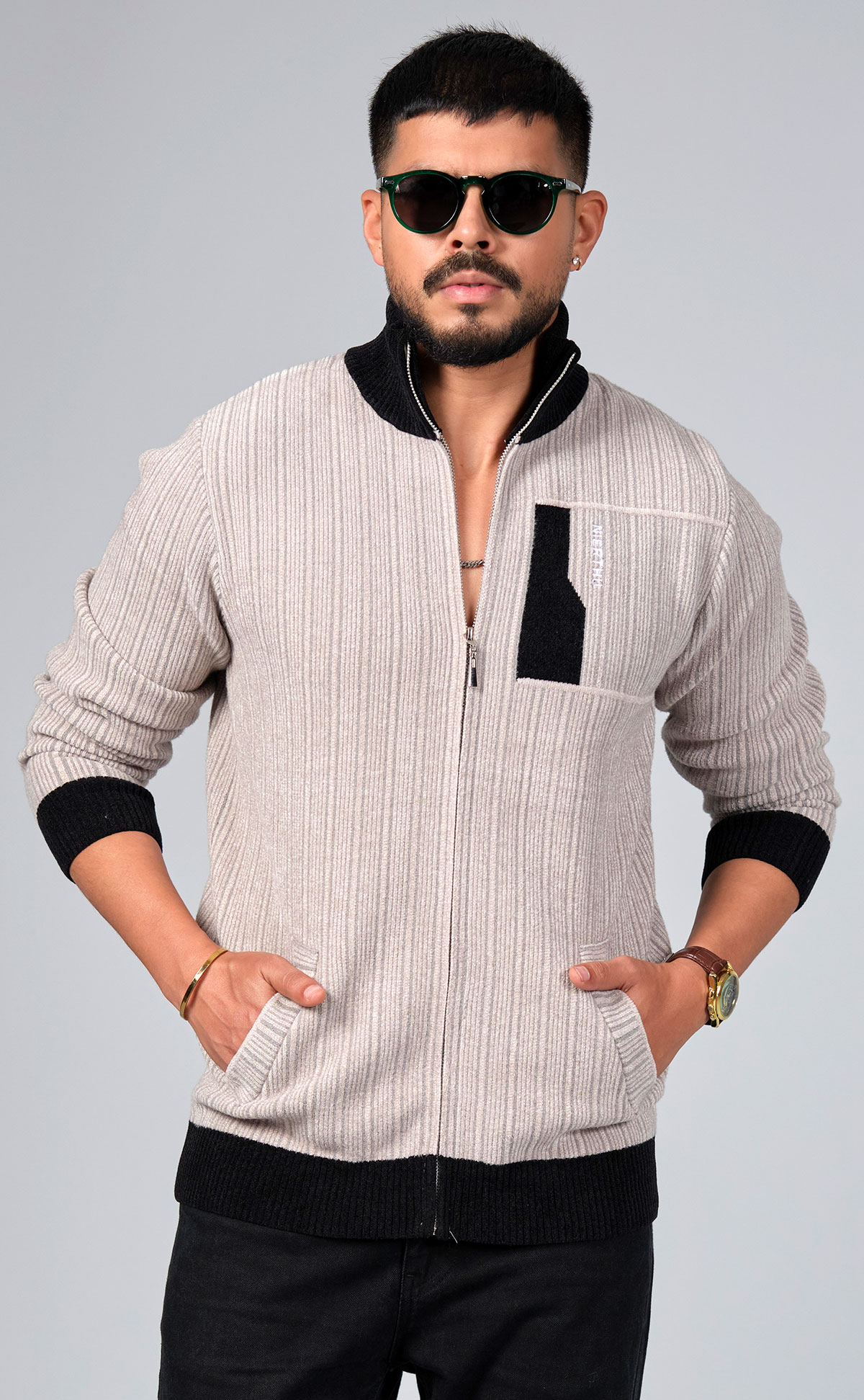 Men’s Zip-Up Woolen Sweater Jacket – Premium Winter Knit by PURPLE