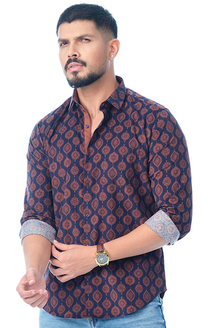 Men's Navy Print Casual Shirt | PURPLE Bangladesh