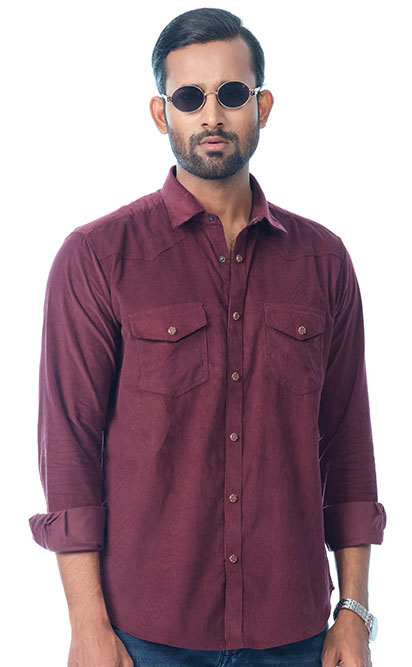 Men's Maroon Corduroy Casual Shirt | PURPLE