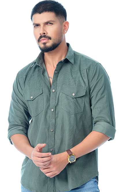 Men's Olive Corduroy Casual Shirt | PURPLE