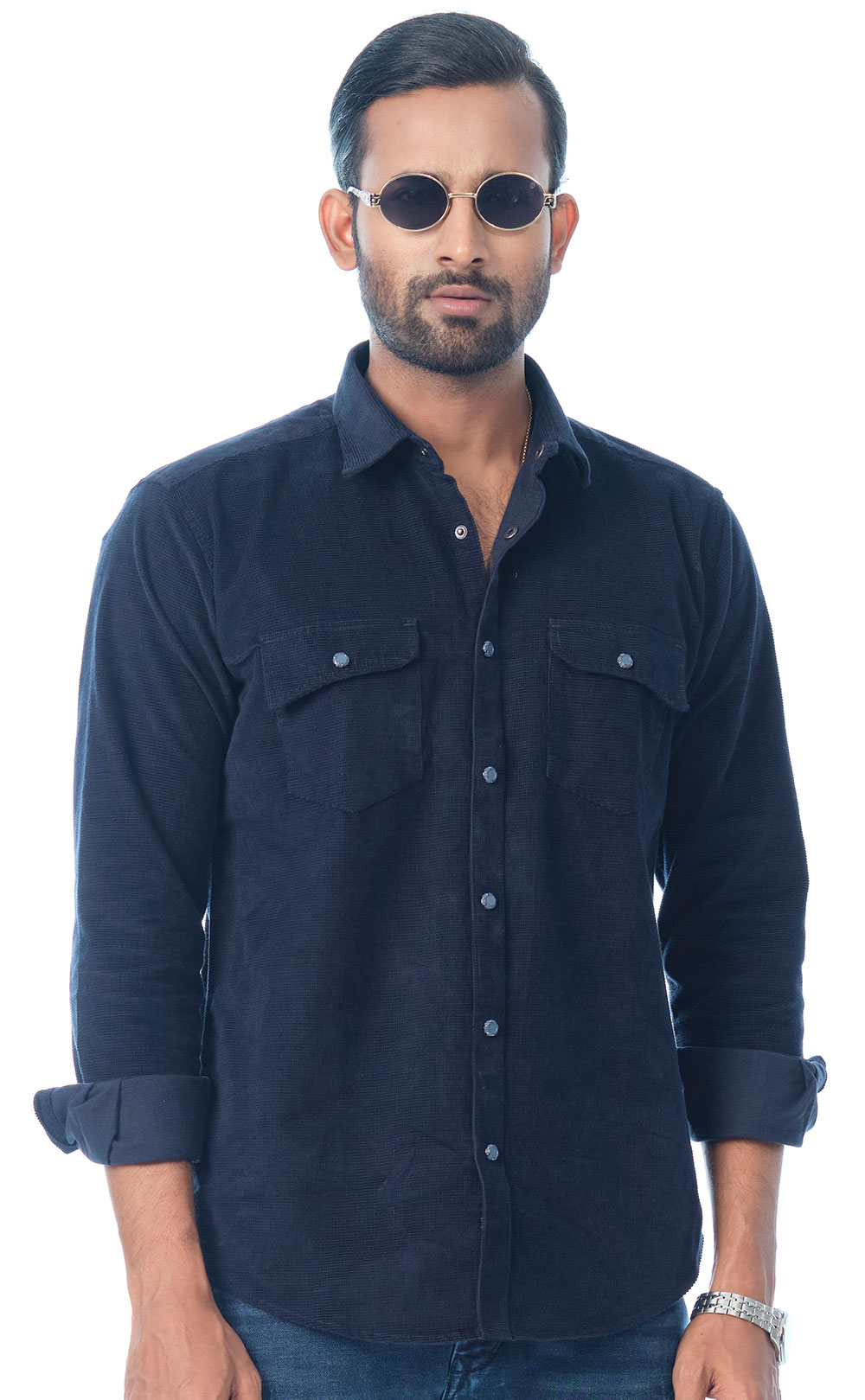 Men’s Premium Navy Blue Casual Shirt with Dual Pocket Design | PURPLE the art of life