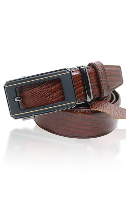 Men’s Brown Croc-Textured Formal Belt | Elegant Leather Belt with Metal Frame Buckle