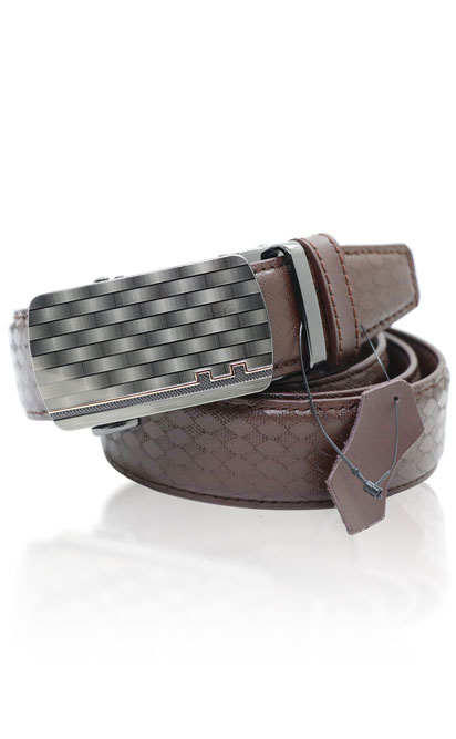 Men’s Brown Formal Belt | Premium Leather Belt with Striped Buckle