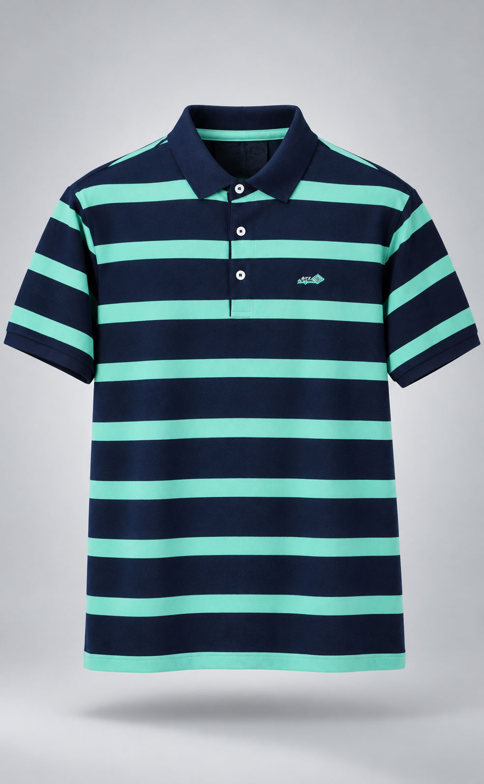 Navy and Mint Striped Polo Shirt
