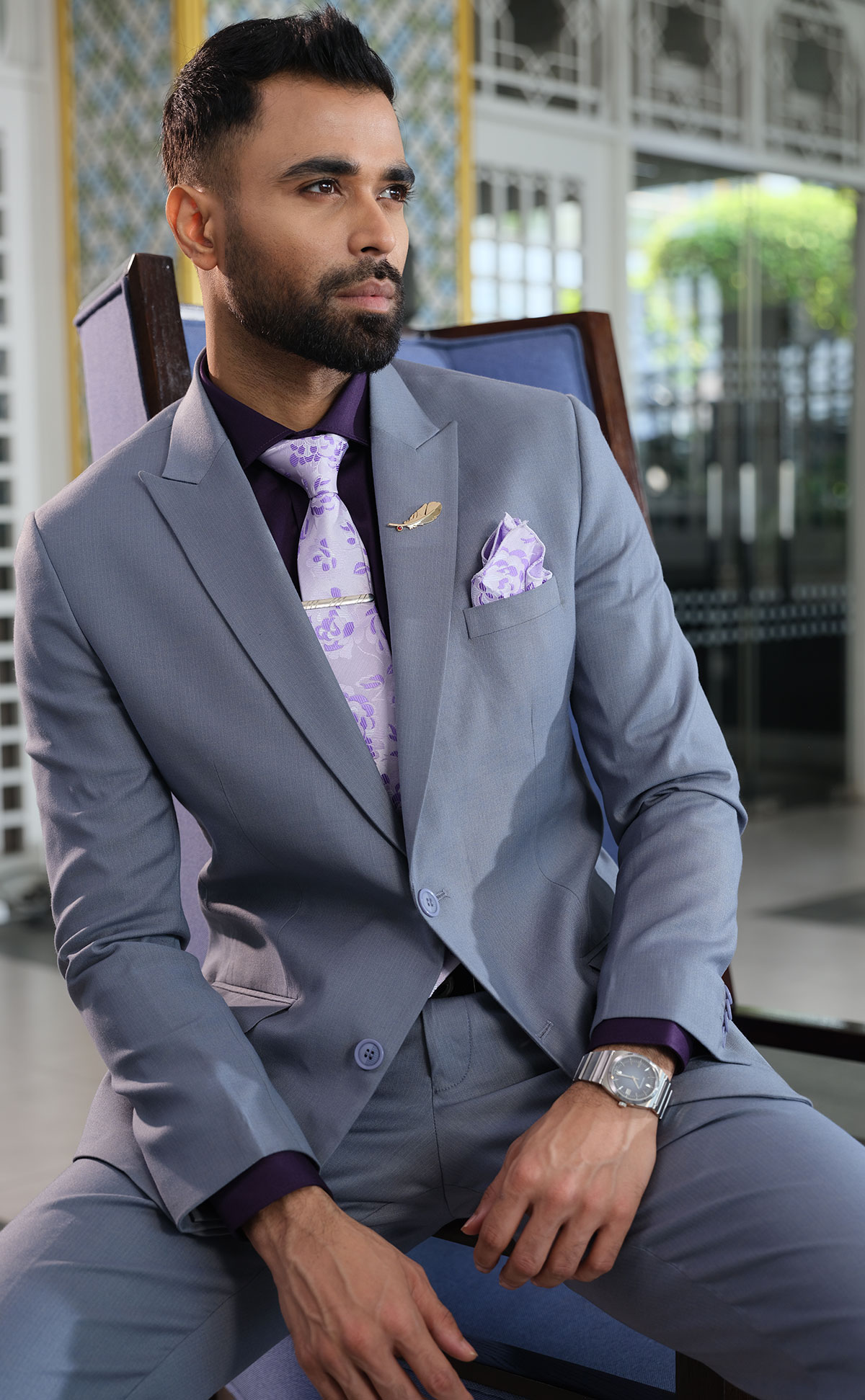 Men’s Luxury Complete Formal Suit – Classic Grey | PURPLE the art of life