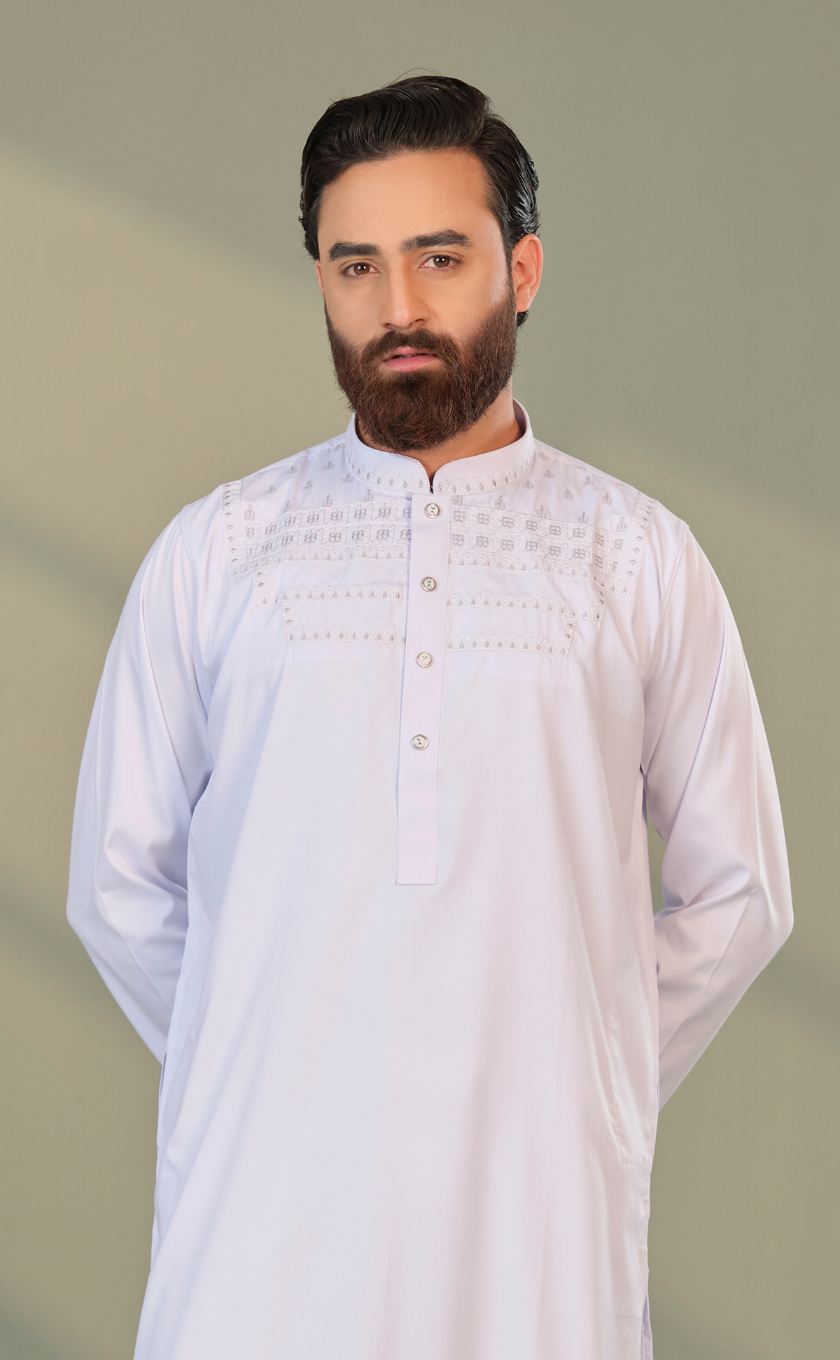 Purple Long Panjabi White