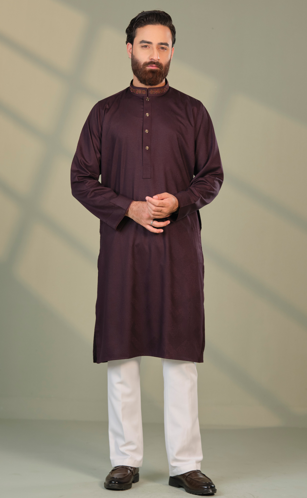 Purple long Panjabi Dark Purple