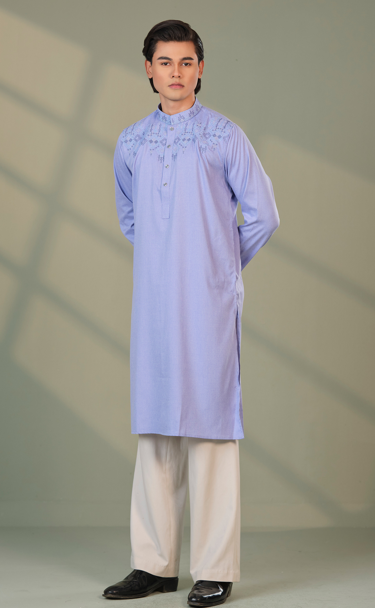 Purple long Panjabi Sky Blue