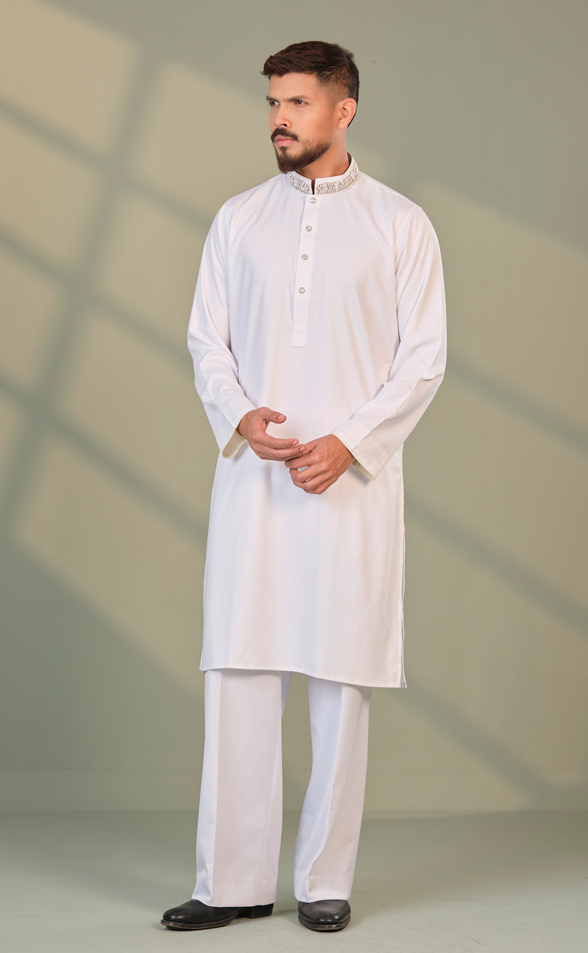 Purple Long Panjabi White