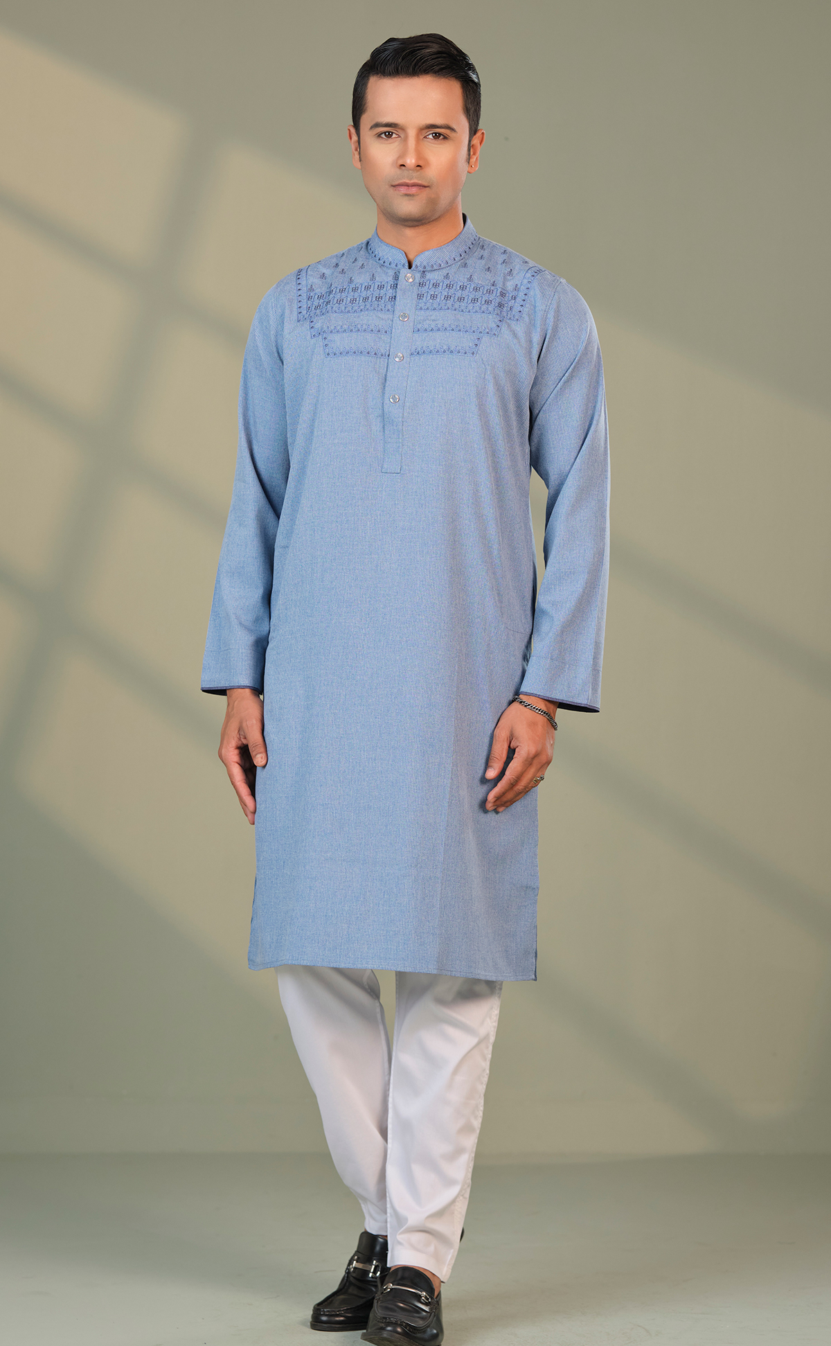 Purple Long Panjabi Sky Blue