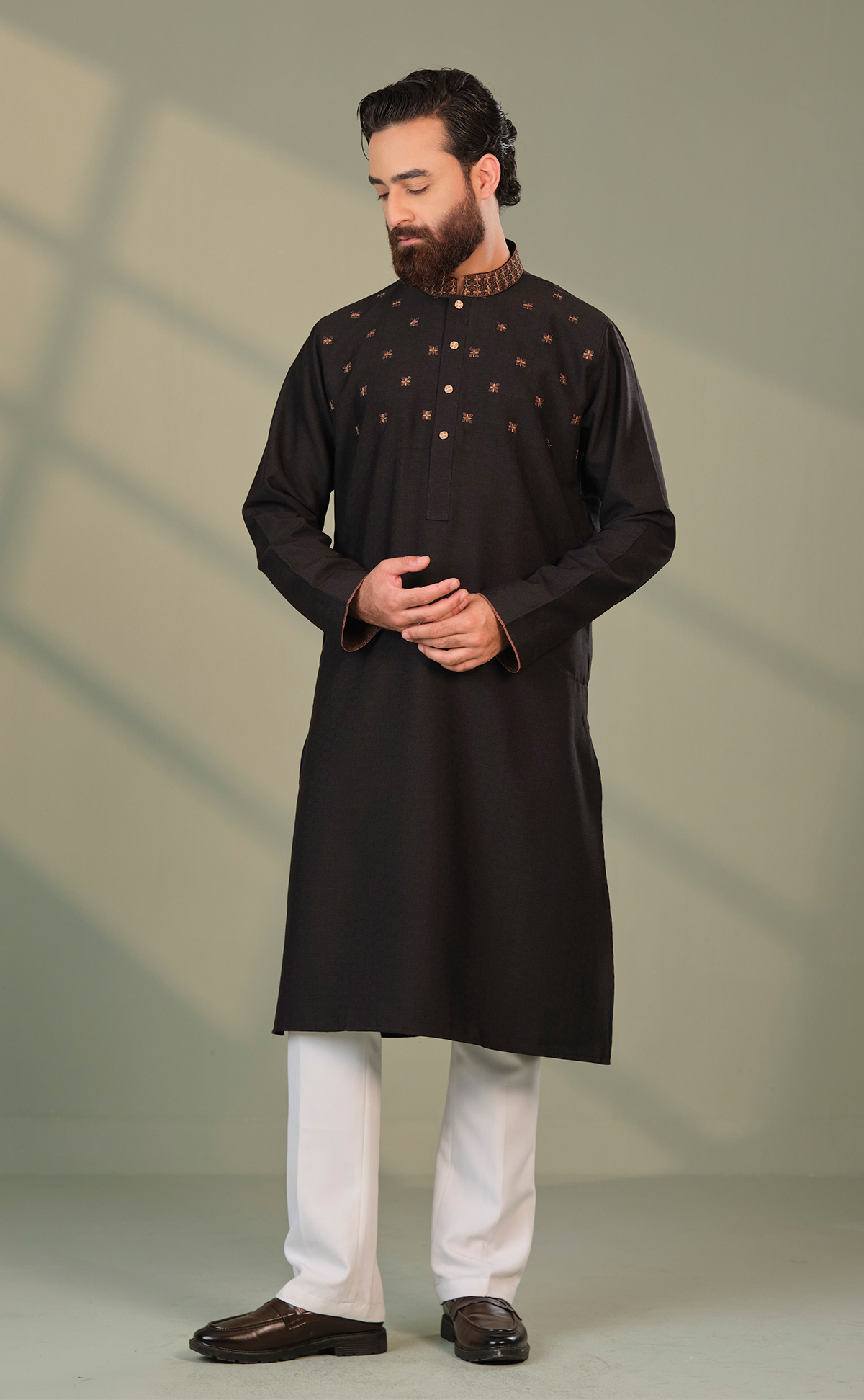 Purple Long Panjabi Black