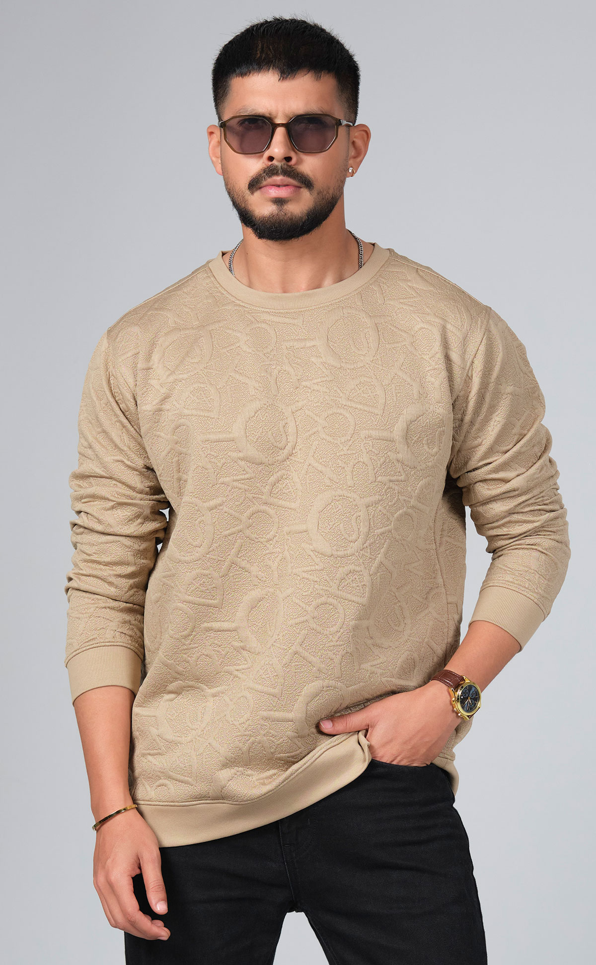Men’s Textured Beige Sweep Shirt – Modern Casual Essential by PURPLE